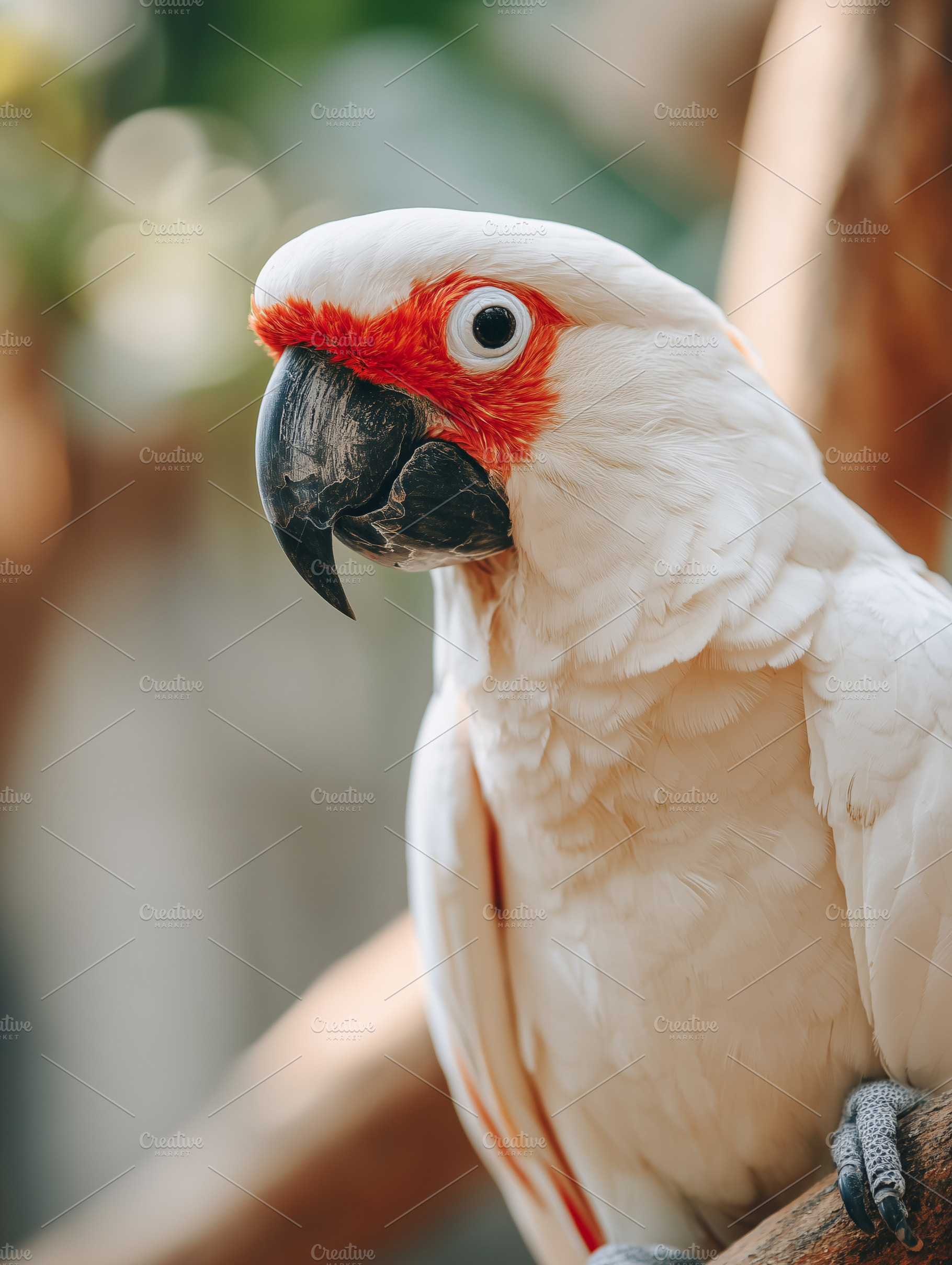 White cockatoo portrait with a red, an Animal Photo by MistyDay