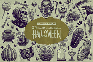 Vintage Halloween Hand Drawn set