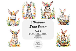 Watercolor Easter Bunnies, Set 1