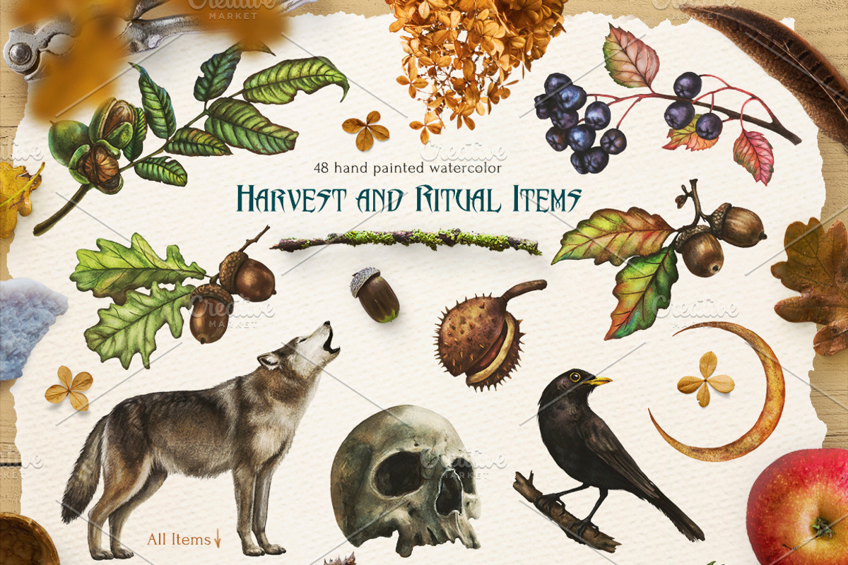 Mabon Celtic Autumn Watercolor Set, an Illustration by Fluffy Unicorn (Photo 4 of 11)
