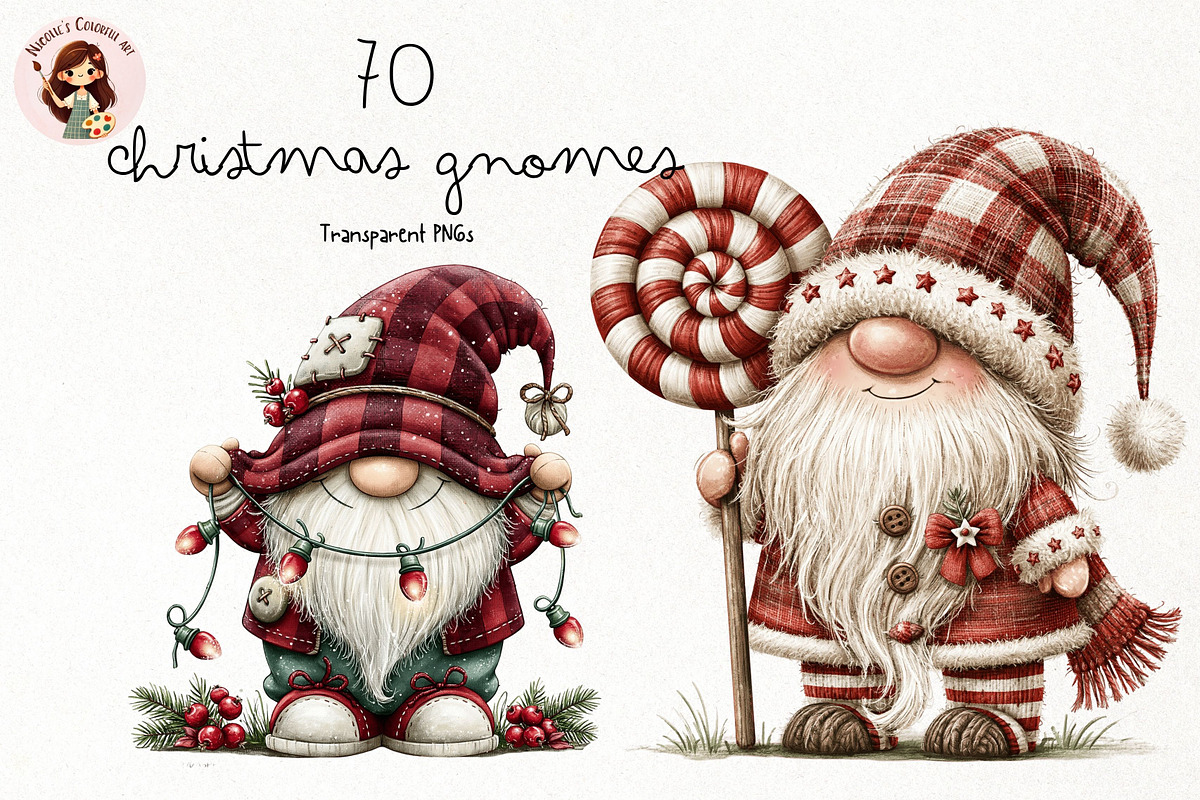 Whimsical Christmas Gnomes Clipart, a Seasonal Illustration by Nicolle's Colorful Art (Photo 1 of 4)