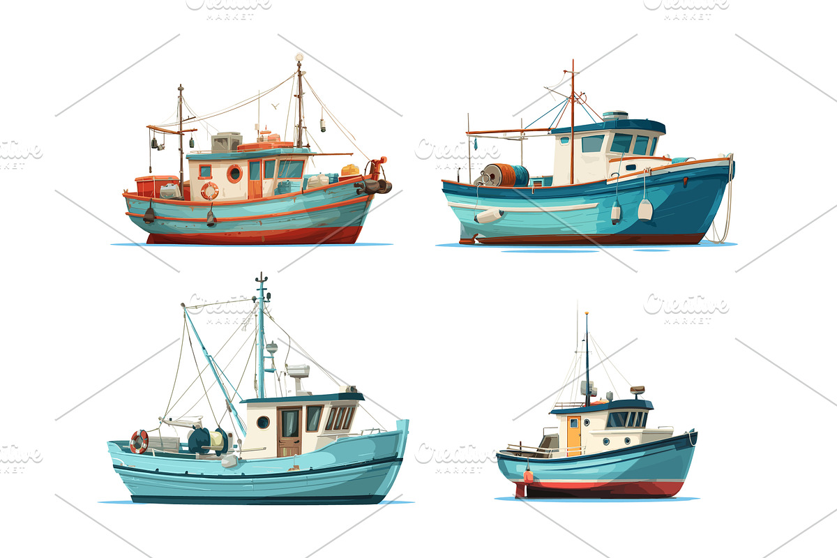 Fisherman boats. Cartoon boat for, a Transportation Illustration by Stock-Smart-Start