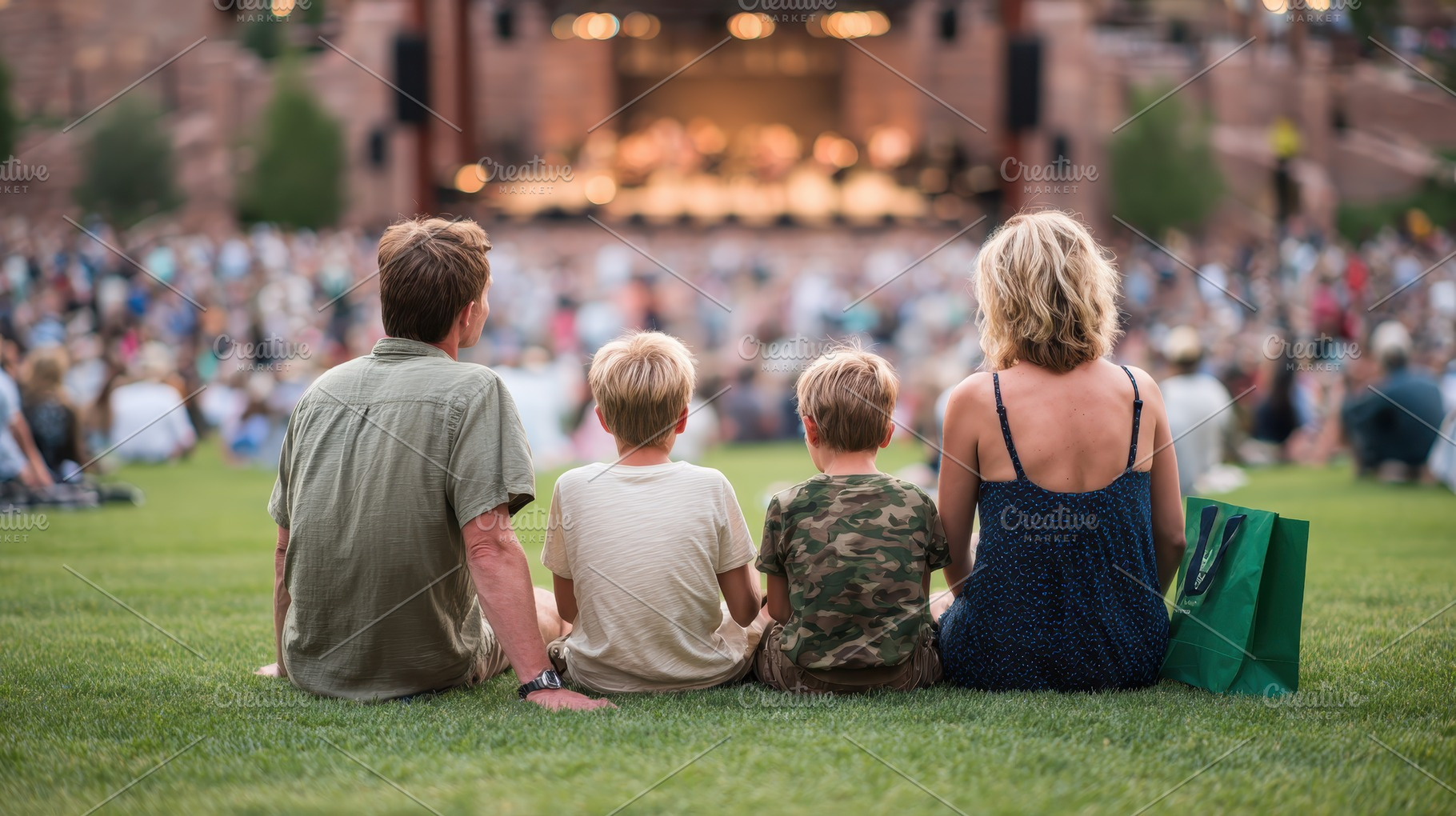 Family enjoying outdoor concert on g, a Photo by Pixeness Studio