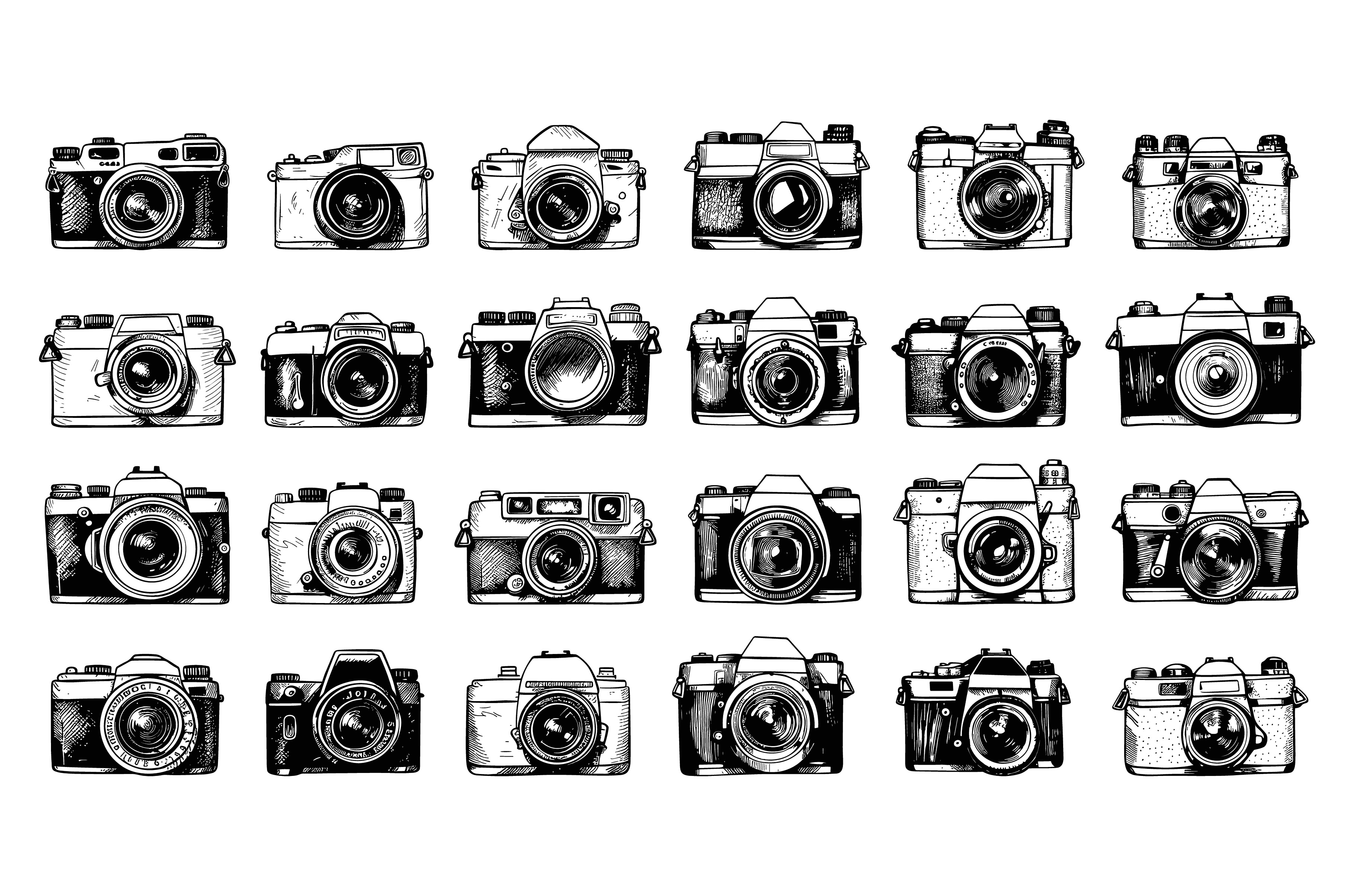 Doodle Vintage Photo Cameras Icons by Ladadikart  Creative Market