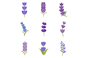 Lavender Icons Set Flat Vector