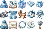 Watercolor Blue Toile Baby Clipart, an Illustration by Designking (Thumbnail 2 of 5)