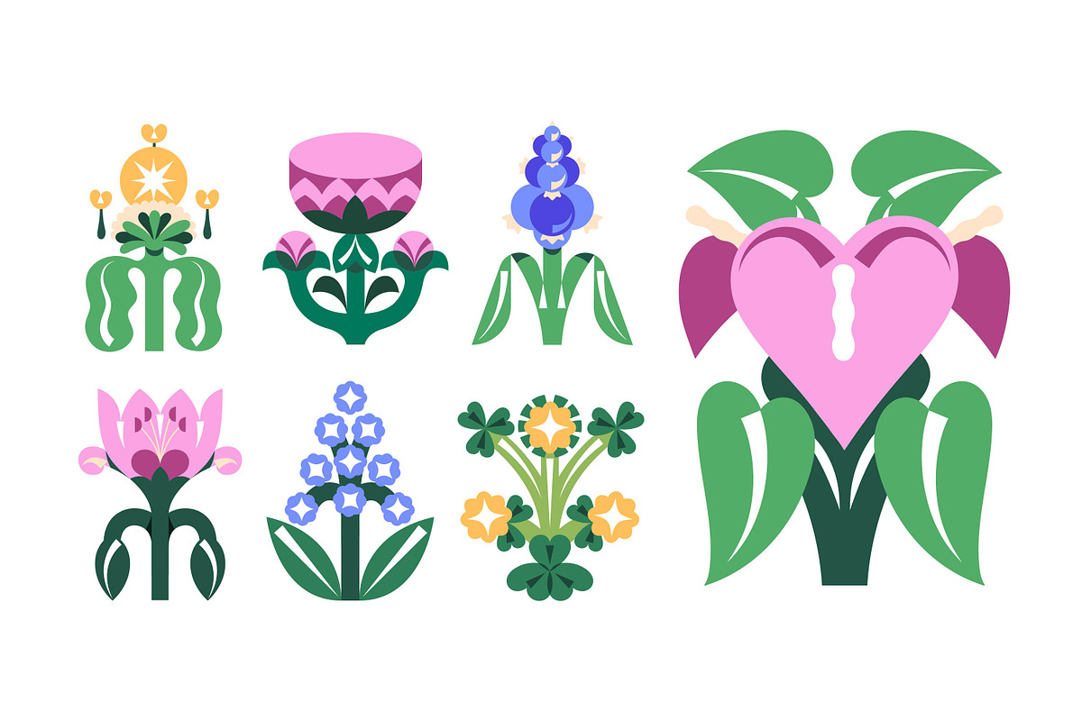 Abstract flowers set + backgrounds, a Decorative Illustration by PaperTrident (Photo 4 of 16)
