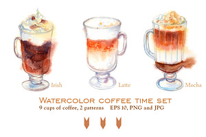 Watercolor Coffee Time Set.