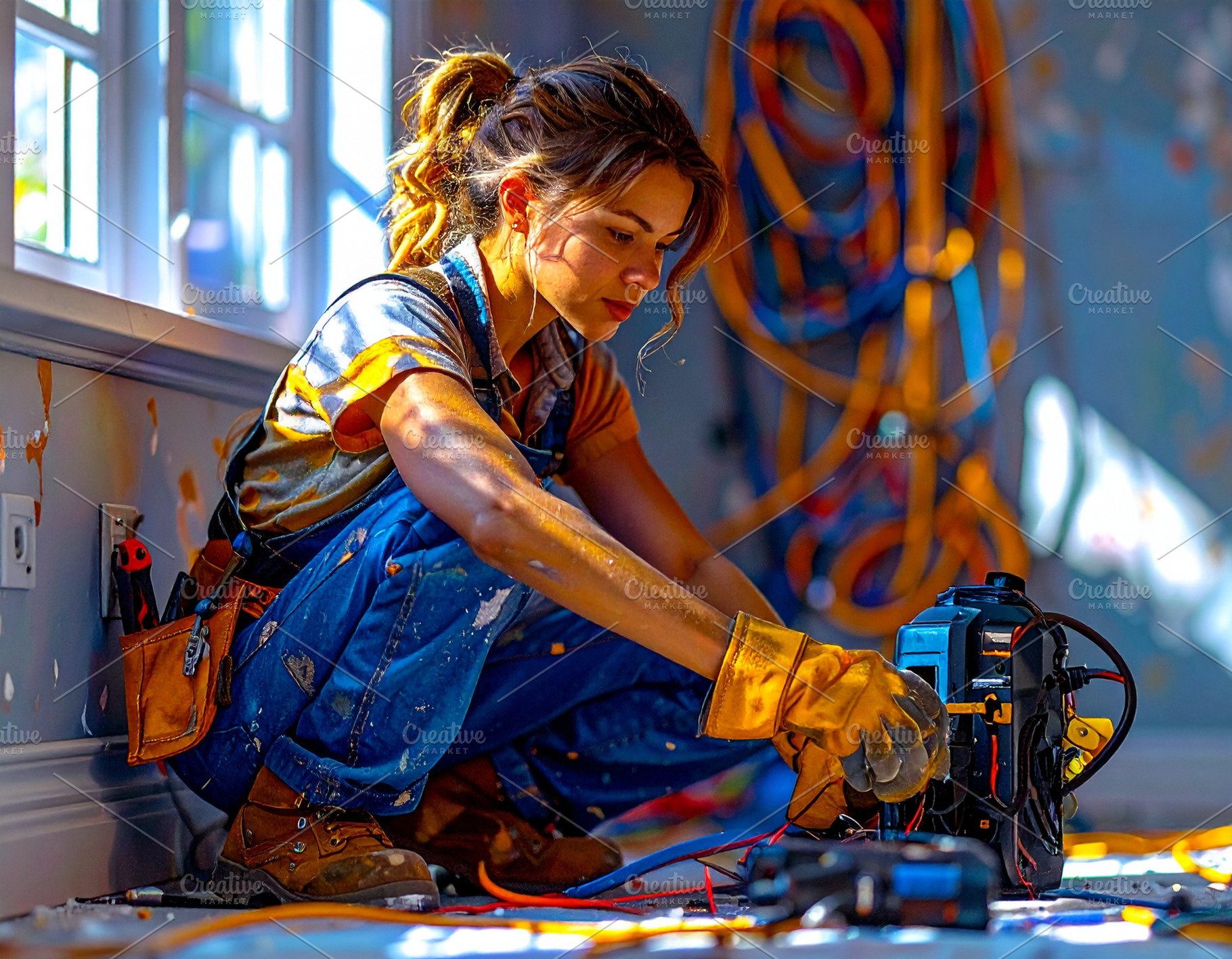 Young electrician installing electrical wiring and wall outlets, a Photo by DanFLCreativo