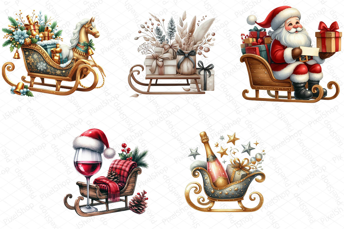 Christmas Sleigh Sublimation Clipart, an Illustration by DreamPrint404 (Photo 2 of 5)