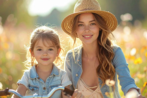 Mother and Daughter in Sunny Flower Field, a Sports & Recreation Photo by Davizro's Market