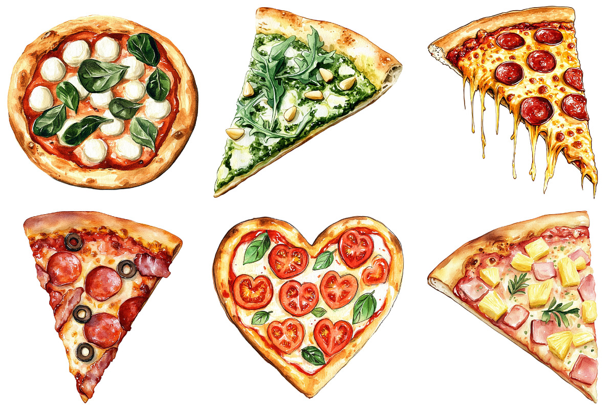 Watercolor Pizza Clipart, an Illustration by Craft Nest (Photo 5 of 6)