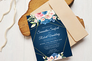 Navy and Blush Pink Roses Wedding, an Invitation Template by DreamsClipArt (Thumbnail 1 of 3)