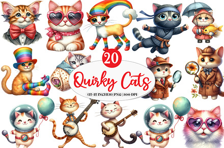 Funny Quirky Cats Clipart