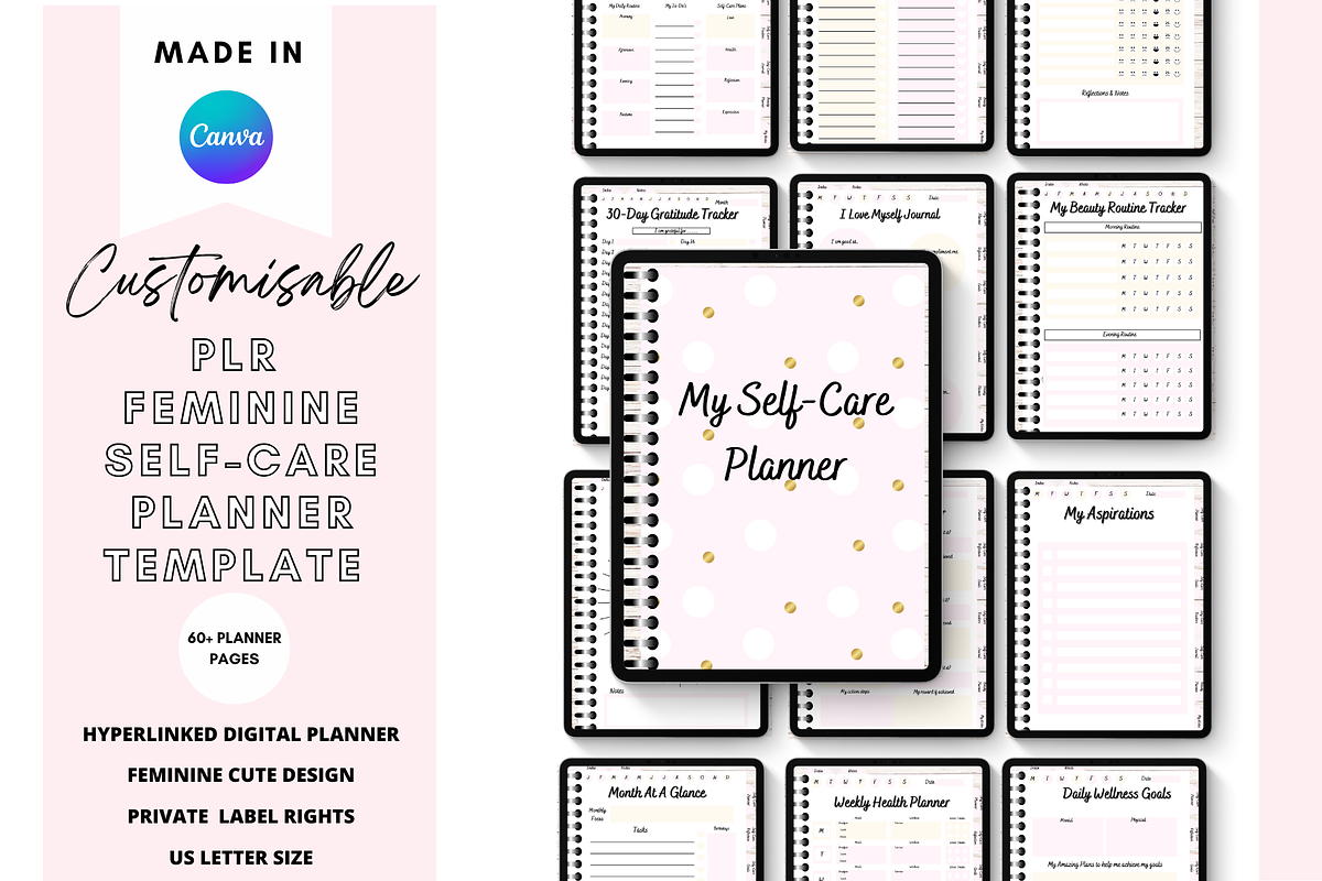 Canva Self-Care Digital Planner, a Stationery Template by DigitalbossCreations (Photo 1 of 9)
