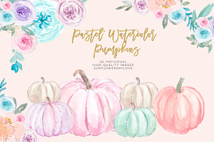 Pastel Pumpkins Watercolor Cliparts