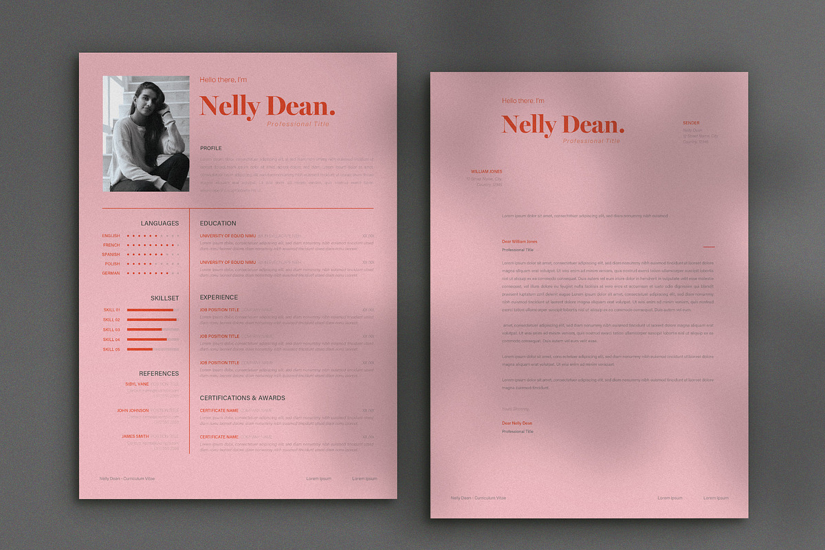 Pink & Red Resume with Cover Letter, a Resume Template by wavebreak