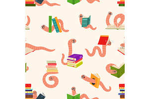 Cartoon bookworms seamless pattern, a Texture Illustration by LadadikArt