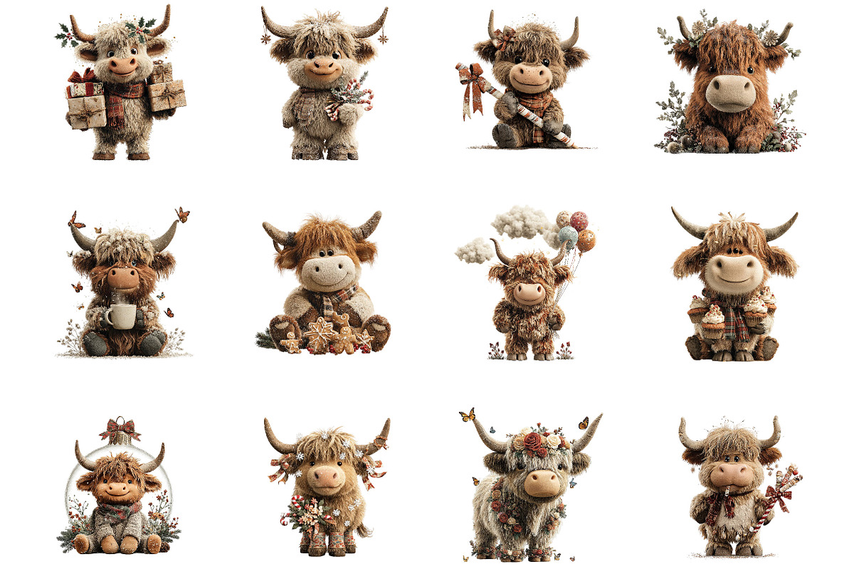 Highland Cow Christmas Clipart, a Seasonal Illustration by Designking (Photo 2 of 5)