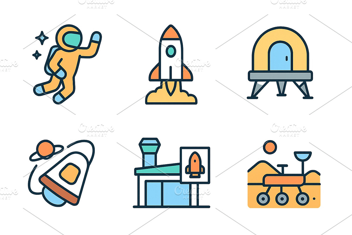 Astronaut, rocket, and space rover, an Illustration by ZinetroN