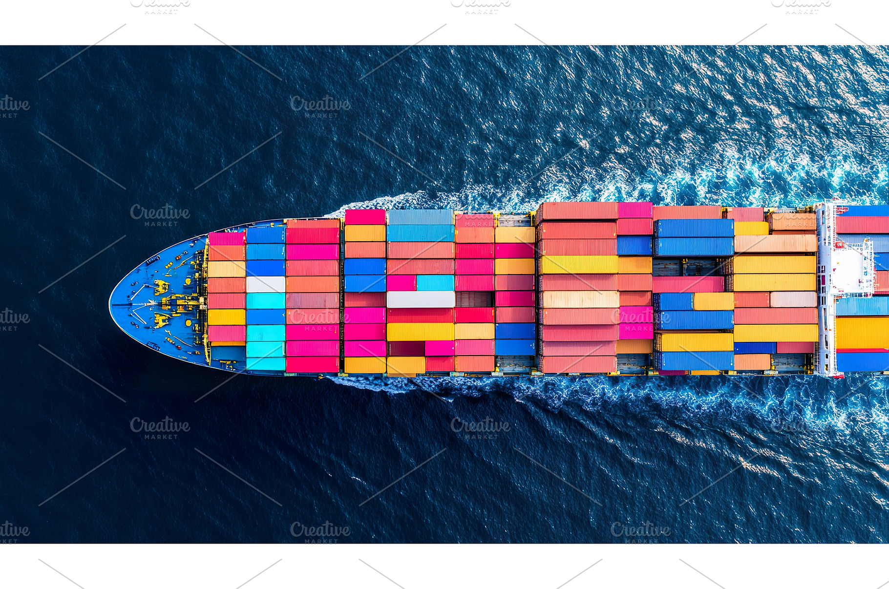 Colorful cargo ship sailing on ocean, a Transportation Photo by Lermont51