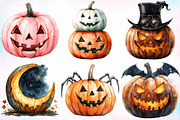 Watercolor Halloween Pumpkin Clipart, a Seasonal Illustration by Canvas Craft (Thumbnail 2 of 8)