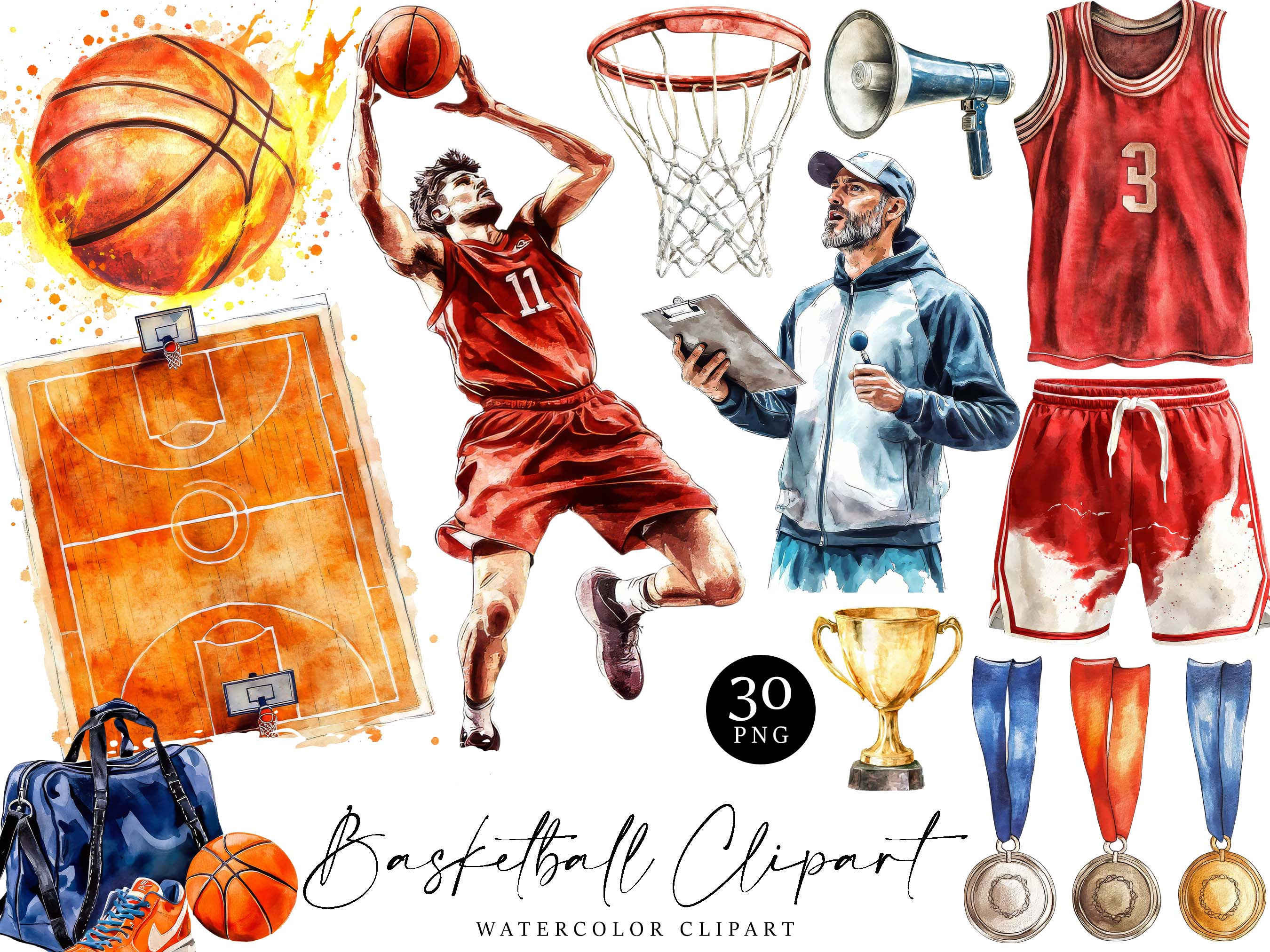 Watercolor Basketball Clipart Bundle, a Sport Illustration by Design Scotch