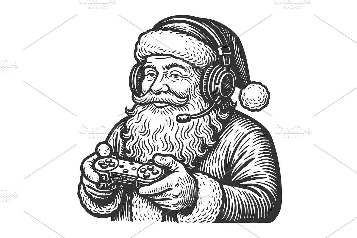 Gamer Santa Claus with headset and, an Illustration by AlexArt