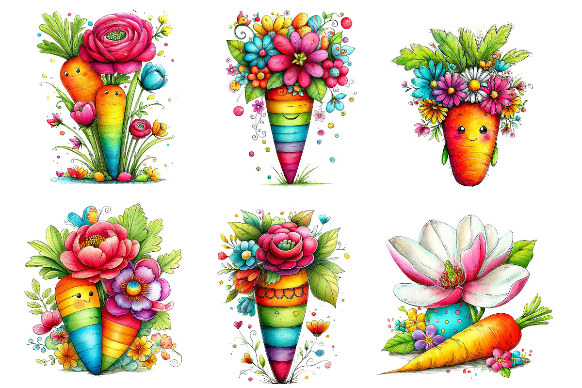 whimsical easter carrot and flower c, an Illustration by Designworld (Photo 3 of 4)