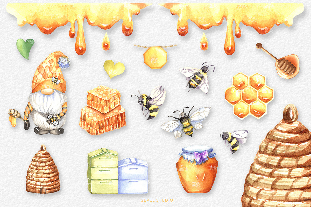 Honey Bee and Wild Flowers clipart, an Illustration by GevelStudio (Photo 2 of 12)
