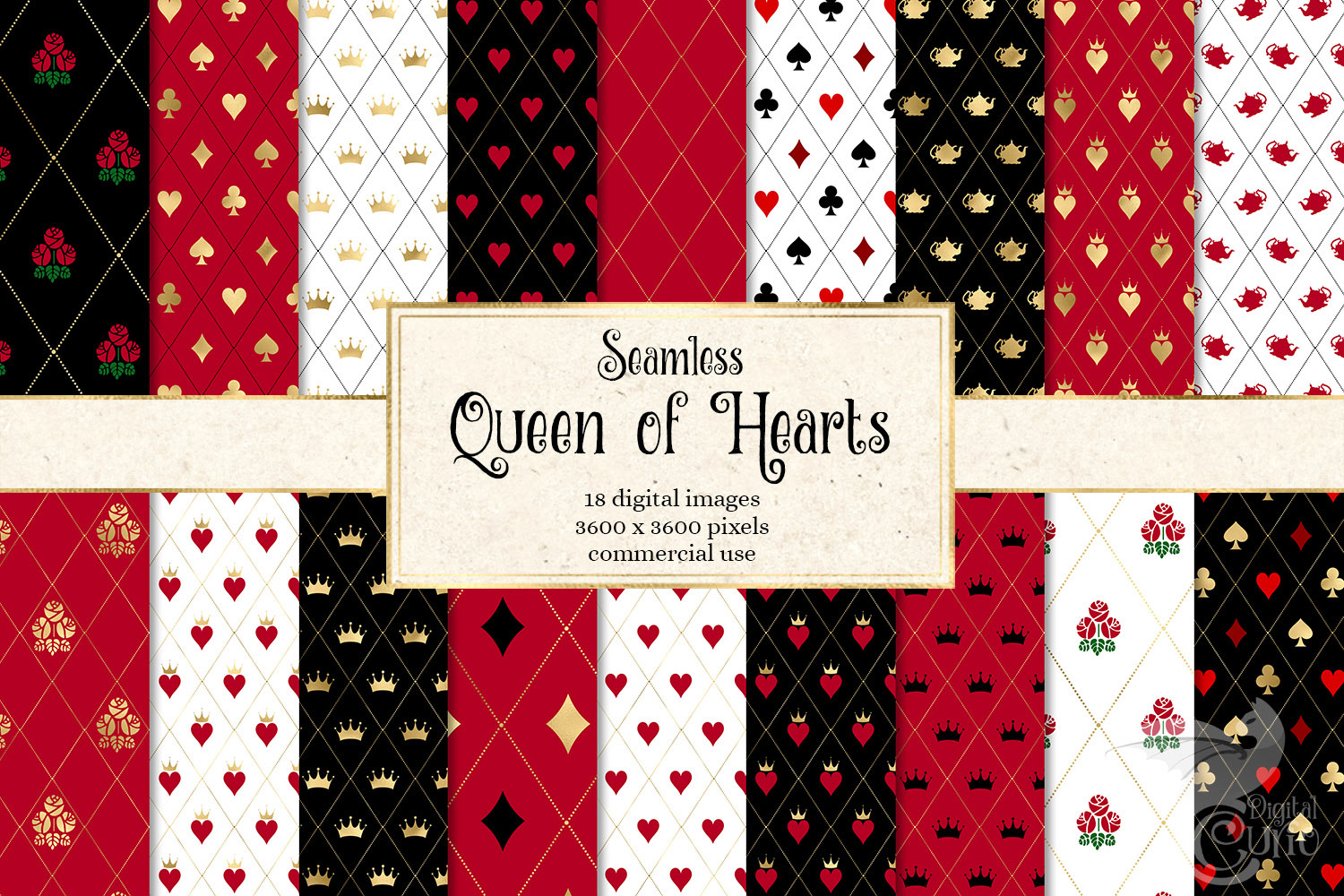 Queen of Hearts Digital Paper, a Pattern Graphic by Digital Curio