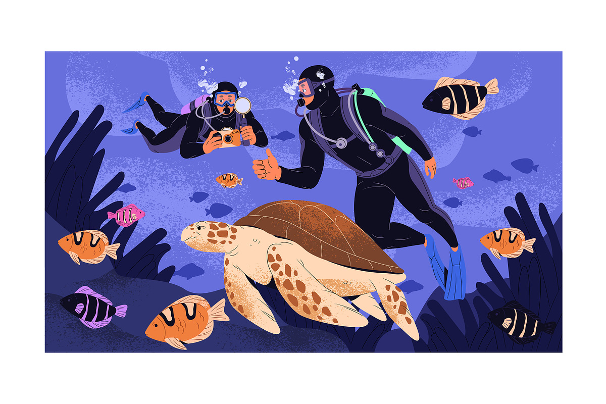 People swim underwater. Scuba diving, a Sport Illustration by PaperTrident (Photo 5 of 9)