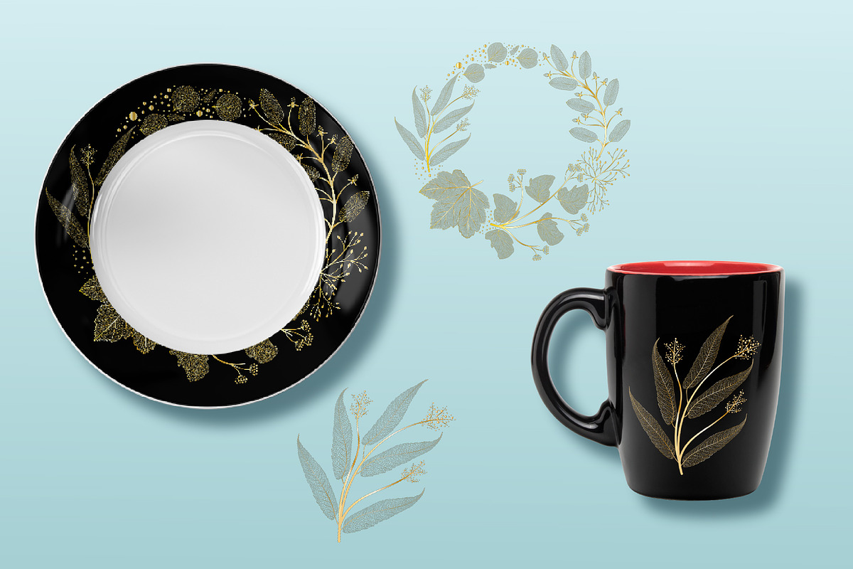 Leaves, branches and wreath gold., a Graphic by Digital illustration shop (Photo 3 of 5)