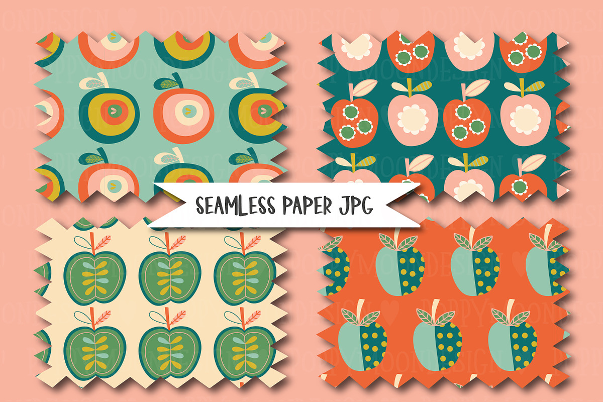 Retro Apples paper set, a Graphic by Poppymoondesign (Photo 2 of 4)