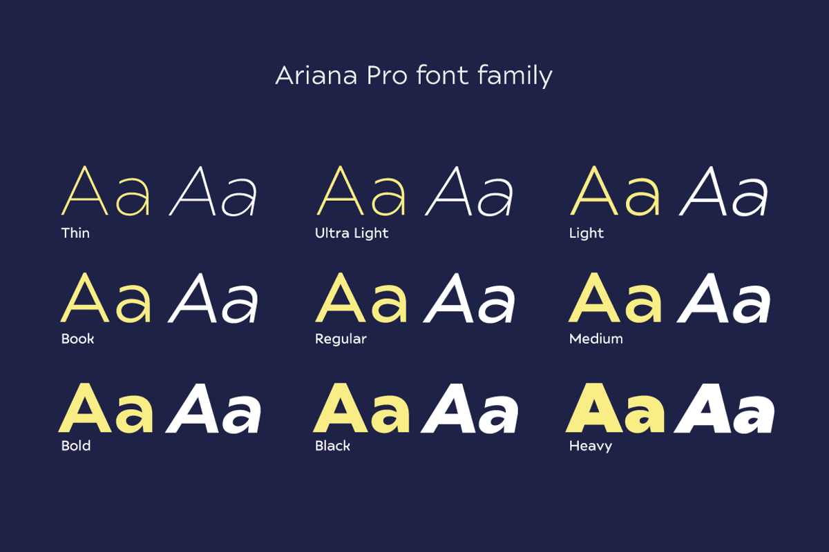 Ariana Pro font family, a Sans Serif Font by Mostardesign Type Foundry (Photo 9 of 16)