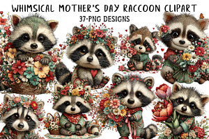 Whimsical Mother's Day Raccoon Clipa, an Illustration by Daily.Designs