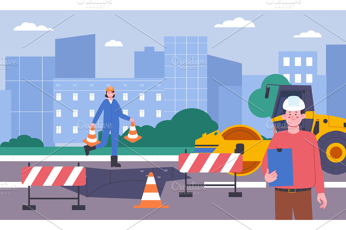 Broken city road. Crack or hole in, an Illustration by LadadikArt