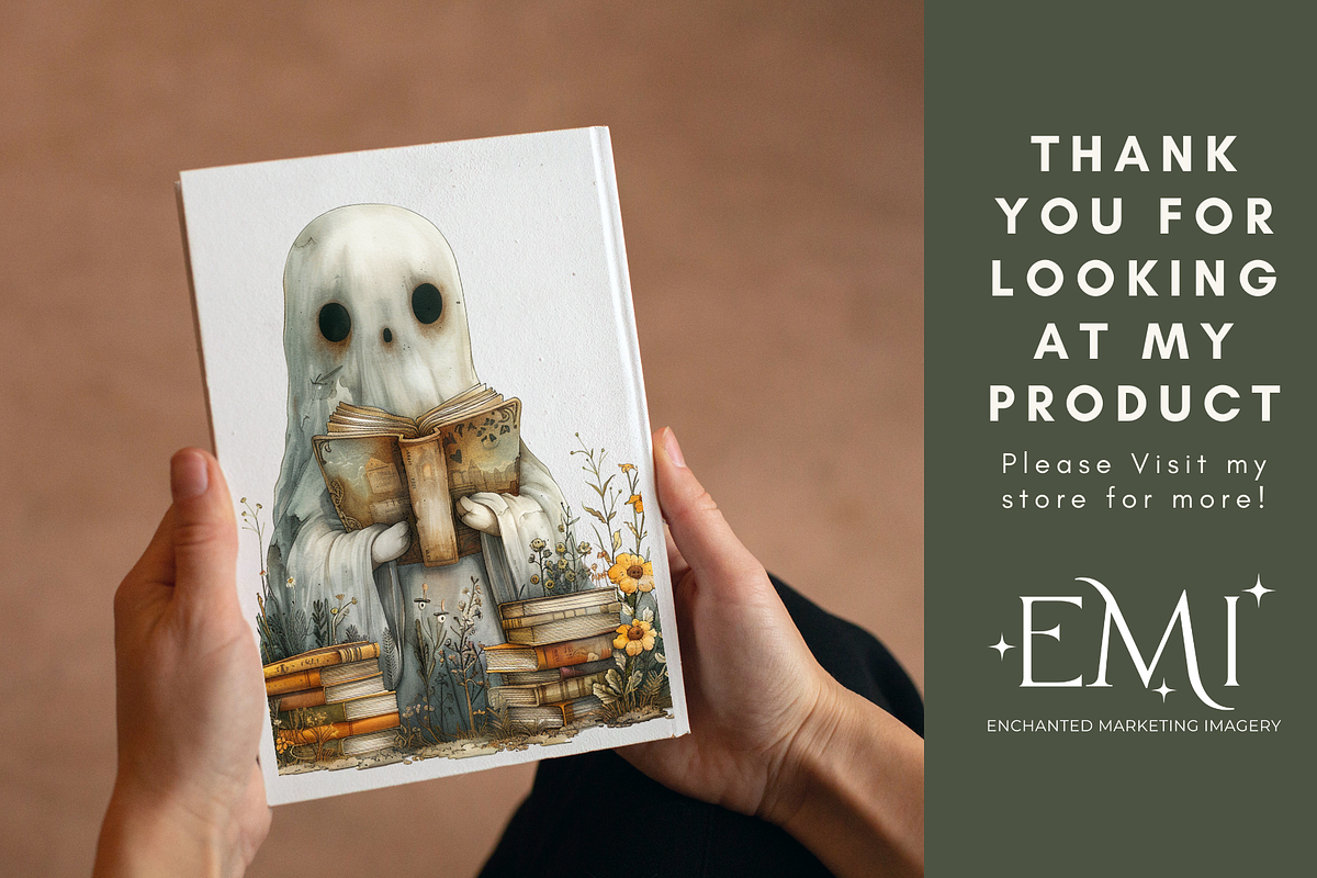 Boho Ghosts Reading Clipart, an Illustration by NadiaTheronArt (Photo 4 of 4)