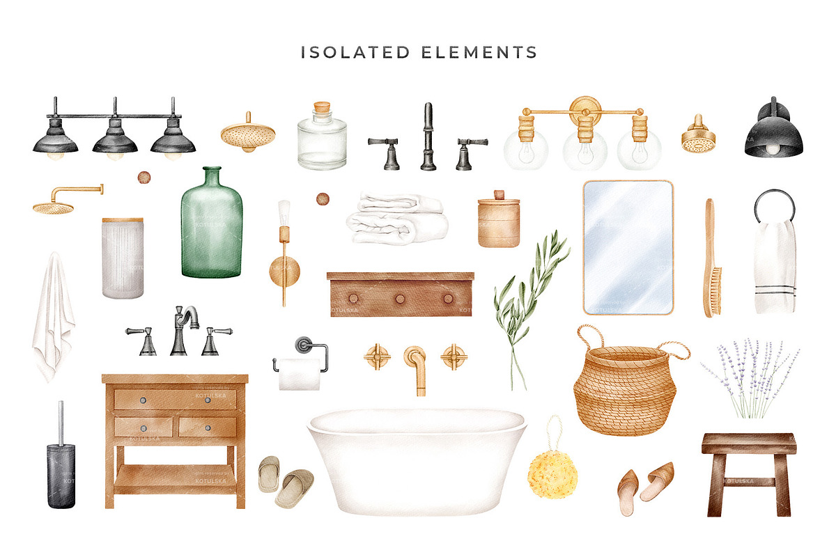 Watercolor Bathroom Creator, a Decorative Illustration by Kotulska (Photo 4 of 16)