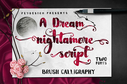 Nightamore Brush + Bonus Font, a Script Font by FHFont