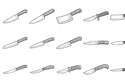 Vintage HandDrawn Knife Icons Collec