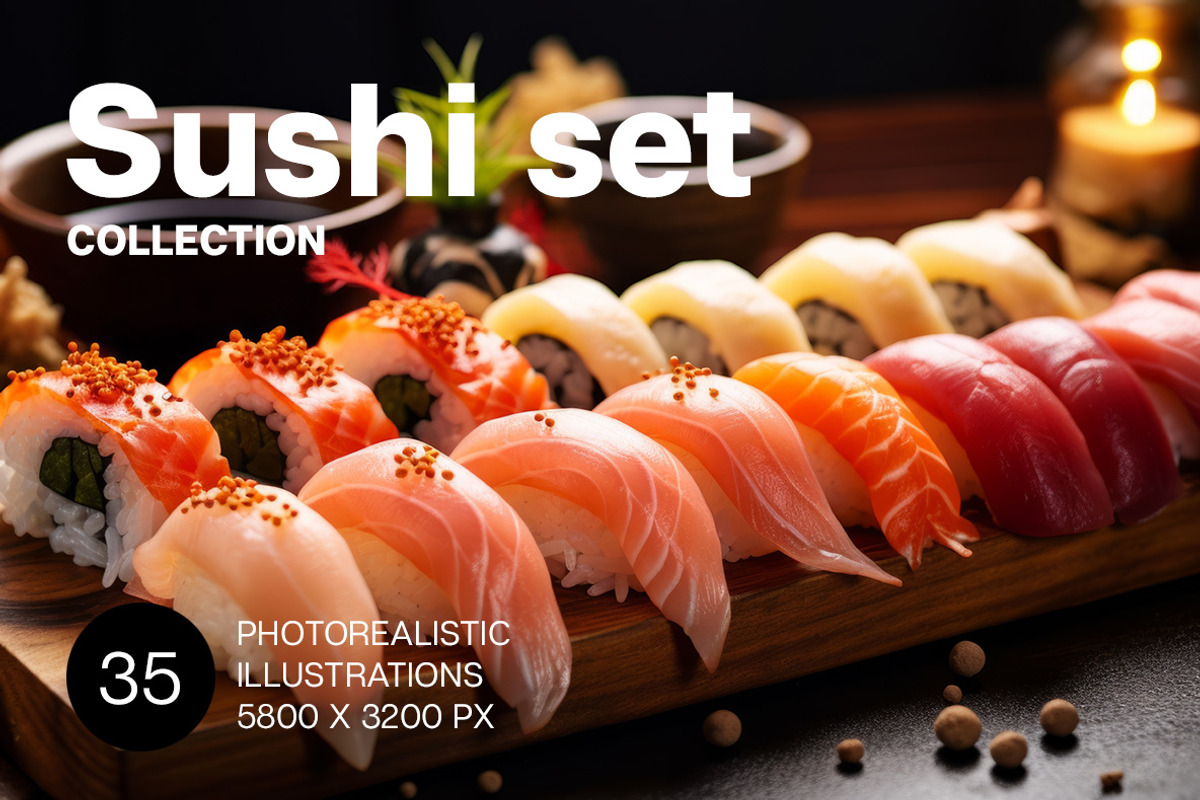 Sushi set. 35 images, a Food Illustration by Handmadefont (Photo 1 of 10)