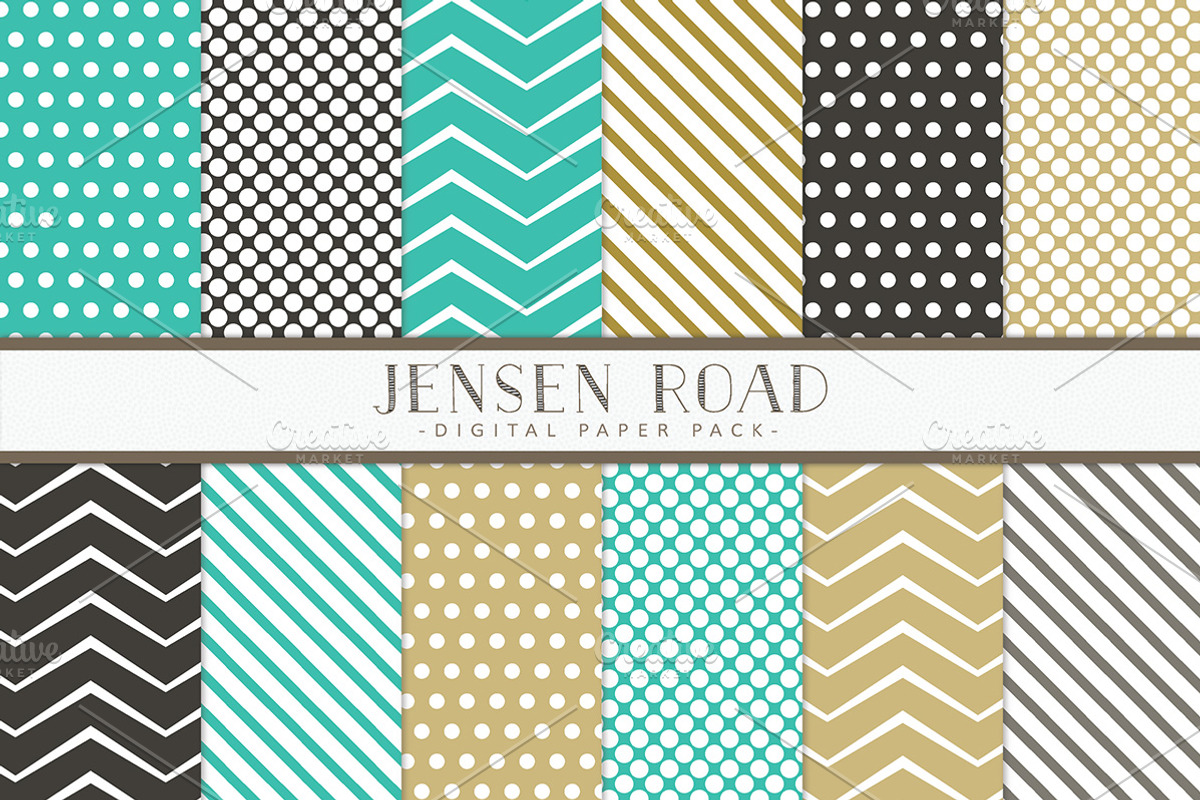 Teal, Gold and Black Digital Papers