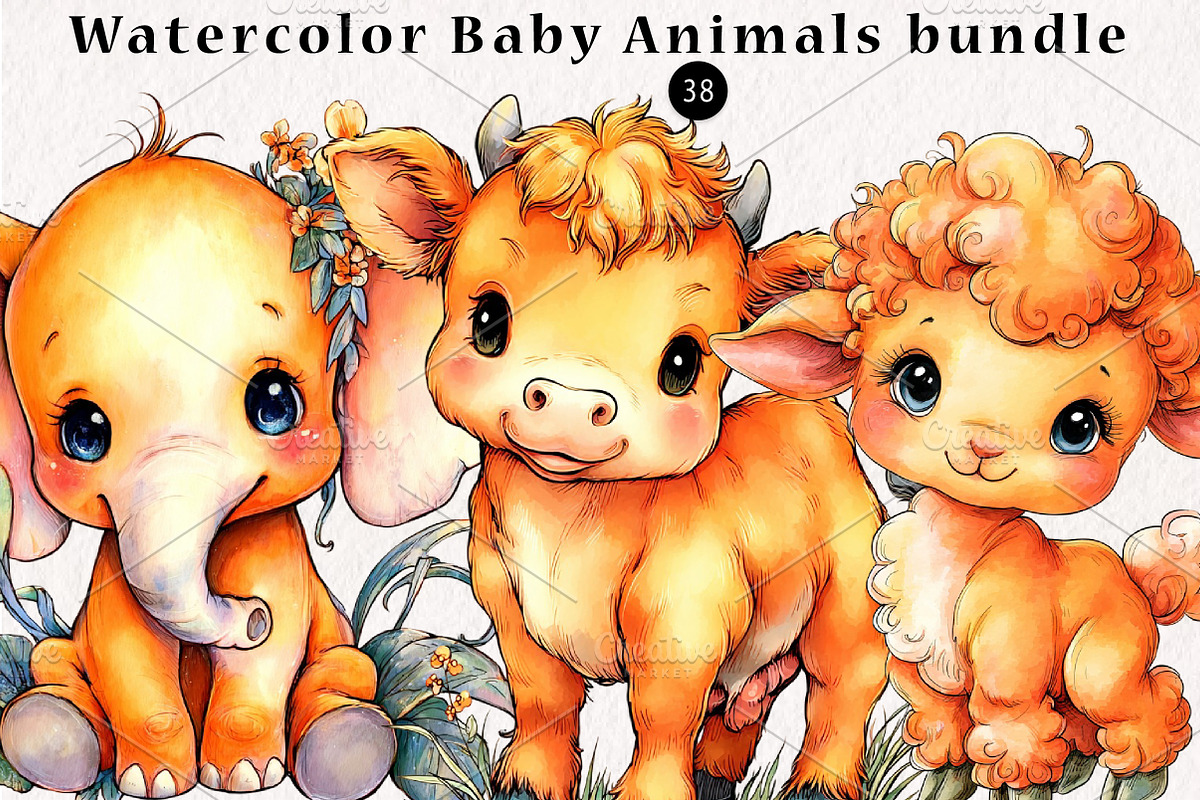 Watercolor Baby Animals bundle, a Seasonal Illustration by CreationArt (Photo 1 of 5)