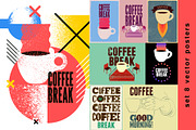 Coffee Break retro vector poster set, a Food Illustration by PoPaShop (Thumbnail 1 of 9)