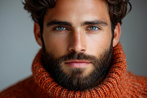 Closeup portrait of handsome bearded man with piercing blue eyes, a Person Photo by José Manuel Gelpi