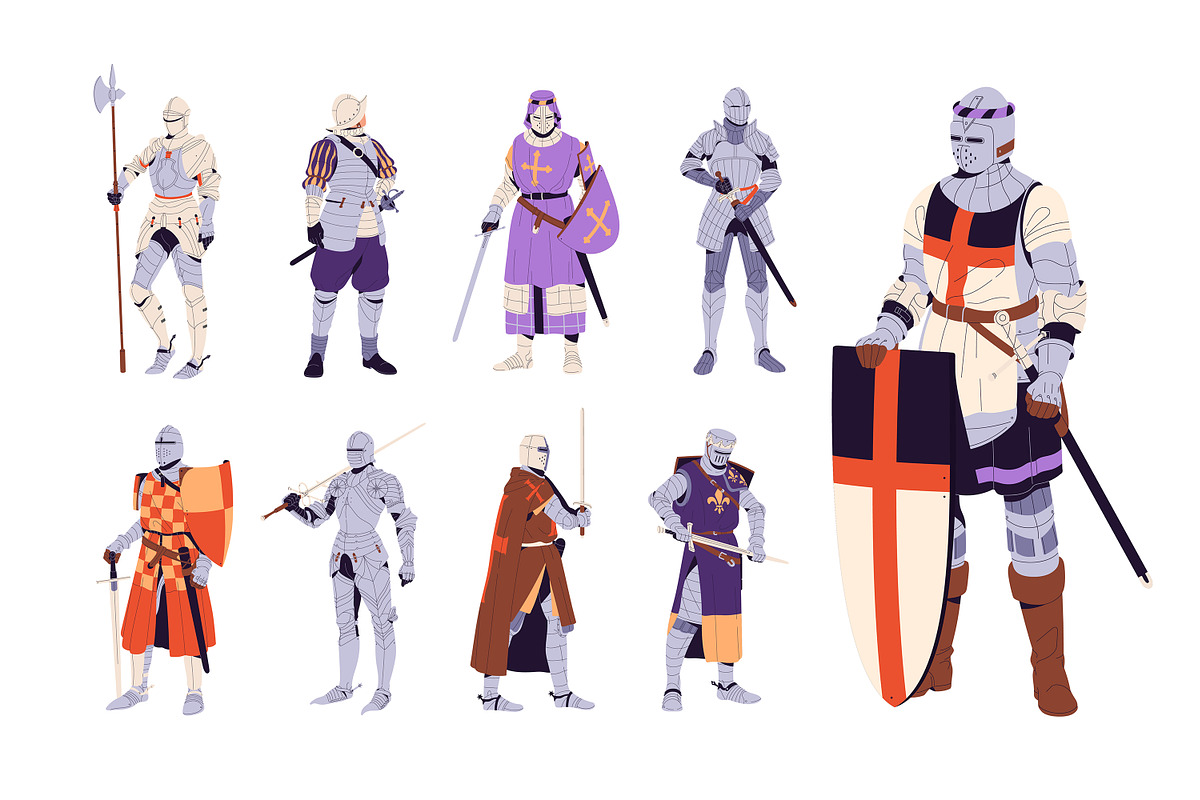 Medieval knights set + cards, a Person Illustration by PaperTrident (Photo 1 of 7)