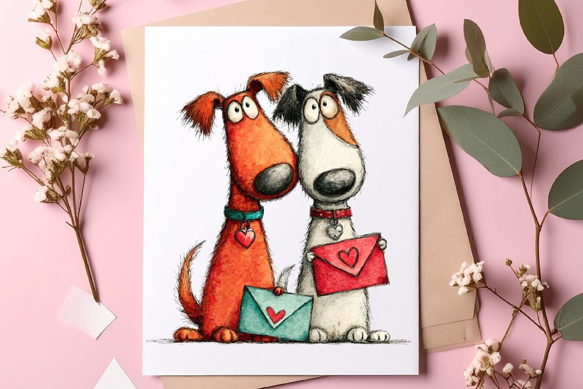 Whimsical Valentines Day Dog Clipart, an Illustration by SinaCreation (Photo 8 of 11)