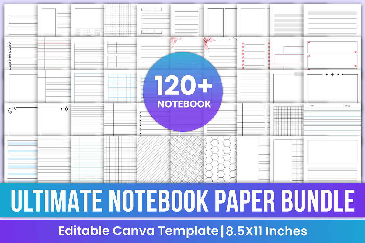 Ultimate Notebook Paper Bundle Canva, a Stationery Template by Mustafiz (Photo 1 of 9)