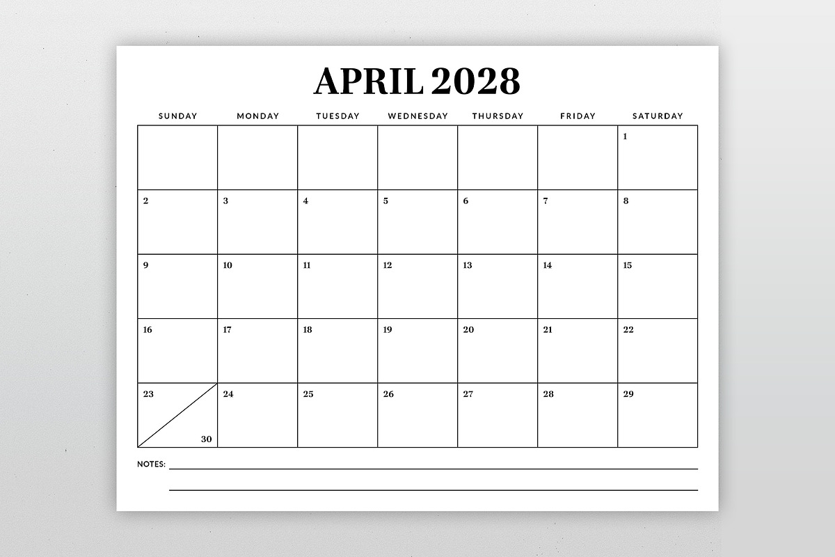 2028 8.5 x 11 Inch Calendar Template, a Stationery Template by Running With Foxes (Photo 2 of 5)